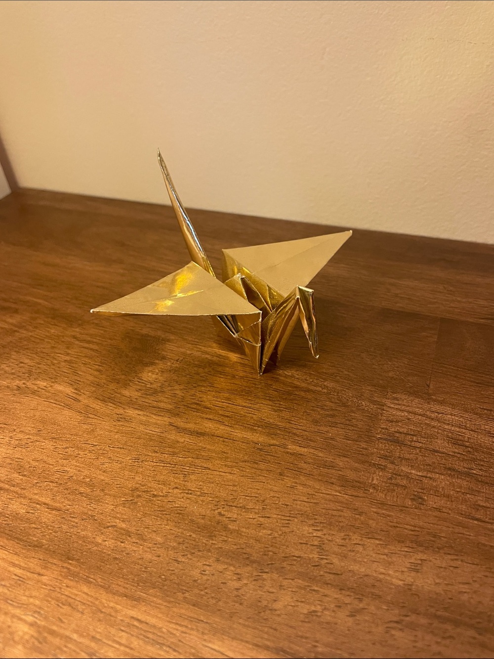 Gold Origami Crane Decorative Accent - Elegant Fiber Art